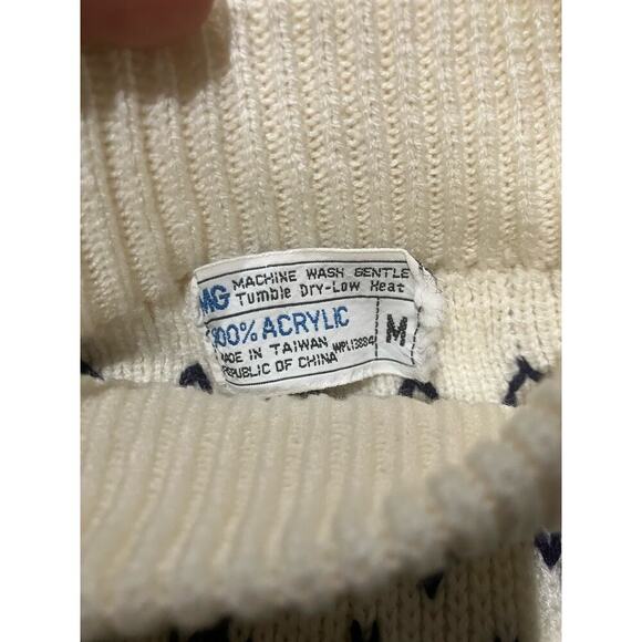 MG Vintage Sweater JCPenny Cream Blue Fair Isle Medium Womens - Picture 5 of 5